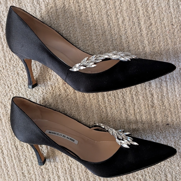 Manolo Blahnik Black Heels with Crystal Accents - Picture 2 of 12